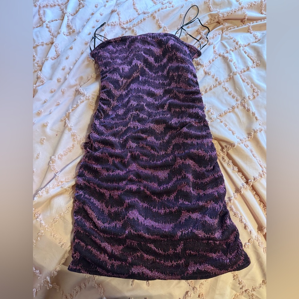 Topshop Strapless Dress in Purple and Black